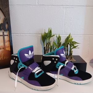 Adidas Roundhouse Hitop Purple, Black, Teal, and White Sneakers
